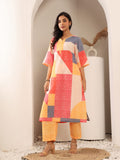 Varanga Women V Neck Abstract Printed Straight Kurta Paired With Bottom