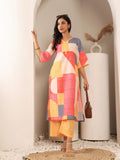 Varanga Women V Neck Abstract Printed Straight Kurta Paired With Bottom