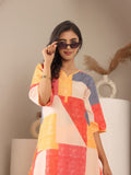 Varanga Women V Neck Abstract Printed Straight Kurta Paired With Bottom