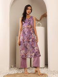 Varanga Women Floral Printed Sleeveless Highslit Straight Kurta Paired With Tonal Bottom