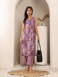 Varanga Women Floral Printed Sleeveless Highslit Straight Kurta Paired With Tonal Bottom