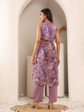 Varanga Women Floral Printed Sleeveless Highslit Straight Kurta Paired With Tonal Bottom