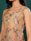 Varanga Women Floral Printed Sleeveless Highslit Straight Kurta Paired With Tonal Bottom