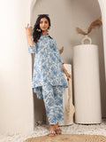 Varanga Women Blue Floral Printed Hi-Low Hem Style Kurta Sets