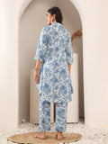 Varanga Women Blue Floral Printed Hi-Low Hem Style Kurta Sets