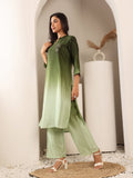 Varanga Women Mandarin Collar Placement Embroidered Kurta Paired With Tonal Bottom