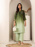 Varanga Women Mandarin Collar Placement Embroidered Kurta Paired With Tonal Bottom