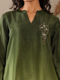 Varanga Women Mandarin Collar Placement Embroidered Kurta Paired With Tonal Bottom