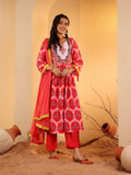 Varanga Women Red Ethnic Motif Printed Anarkali Kurta Paired With Tonal Solid Bottom And Dupatta