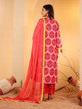 Varanga Women Red Ethnic Motif Printed Anarkali Kurta Paired With Tonal Solid Bottom And Dupatta