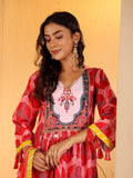 Varanga Women Red Ethnic Motif Printed Anarkali Kurta Paired With Tonal Solid Bottom And Dupatta