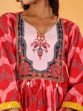 Varanga Women Red Ethnic Motif Printed Anarkali Kurta Paired With Tonal Solid Bottom And Dupatta