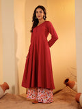 Varanga Women Maroon Anarkali Kurta Paired With Contrast Bottom And Dupatta