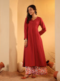 Varanga Women Maroon Anarkali Kurta Paired With Contrast Bottom And Dupatta