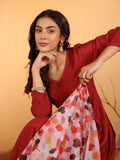 Varanga Women Maroon Anarkali Kurta Paired With Contrast Bottom And Dupatta