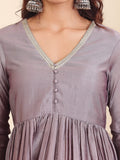 Varanga V-Neck Lavendar & Silver Toned Gotta Patti A-Line Flared Kurta with Palazzo