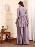 Varanga V-Neck Lavendar & Silver Toned Gotta Patti A-Line Flared Kurta with Palazzo