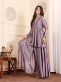 Varanga V-Neck Lavendar & Silver Toned Gotta Patti A-Line Flared Kurta with Palazzo