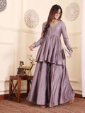 Varanga V-Neck Lavendar & Silver Toned Gotta Patti A-Line Flared Kurta with Palazzo