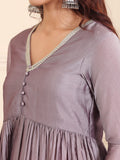 Varanga V-Neck Lavendar & Silver Toned Gotta Patti A-Line Flared Kurta with Palazzo