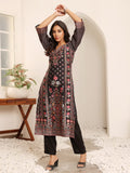 Varanga Women Black Ethnic Floral Printed Kurta With Solid Trouser.