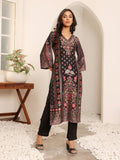 Varanga Women Black Ethnic Floral Printed Kurta With Solid Trouser.