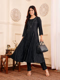 Varanga Women Black Lurex Crepe Anarkali Kurta With Trousers.