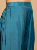 Varanga Women Teal Blue Pure Silk Gotta And Mirror Work Kaftan With Tulip Pants