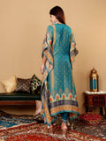 Varanga Women Teal Blue Pure Silk Gotta And Mirror Work Kaftan With Tulip Pants