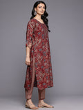 Varanga Women Red Foil Printed Yoke Embroidered Round Neck Kurta Paired with Bottom and Dupatta