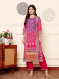 Varanga Women Purple And Pink Thread And Gotta Work Straight Kurta With Trousers And Dupatta