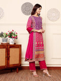 Varanga Women Purple And Pink Thread And Gotta Work Straight Kurta With Trousers And Dupatta