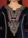 Varanga Women Navy Blue Velvet Zari And Gotta Patti Embroidered Straight Kurta With Trousers And Scalloped Dupatta