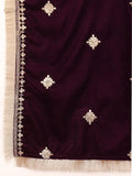 Varanga Women Purple Velvet Zari And Thread Embroidered Straight Kurta With Trousers With Fringed Dupatta