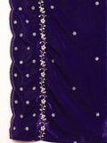 Varanga Women Violet Thread And Zari Embroidered Velvet Straight Kurta With Trousers And Dupatta