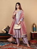 Varanga Women Lavender Zari Lace Embellished Anarkali Kurta With Trousers And Tissue Dupatta.