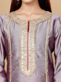 Varanga Women Lavender Zari Lace Embellished Anarkali Kurta With Trousers And Tissue Dupatta.