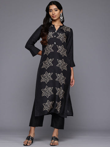 Varanga Women Black Bandhani Printed Straight Kurta