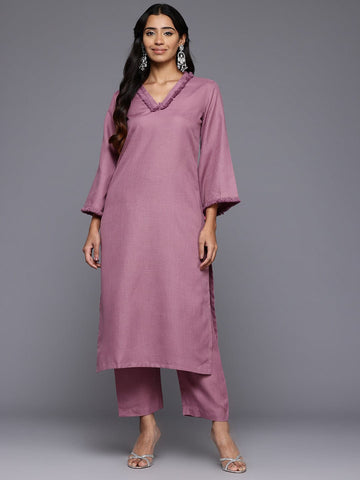 Varanga Women Purple Fringed V Neck Kurta Set