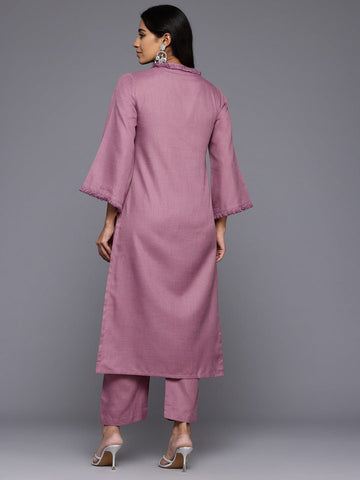 Varanga Women Purple Fringed V Neck Kurta Set