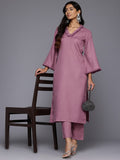 Varanga Women Purple Fringed V Neck Kurta Set