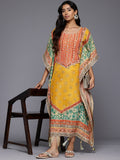 Varanga Women Mustard- Multi Colored Pure Silk Gotta and Mirror Embroidered Kaftan with Dhoti Pants