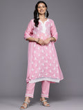 Varanga Women Pink Thread Embroidered Kurta Set with Dupatta