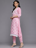 Varanga Women Pink Thread Embroidered Kurta Set with Dupatta