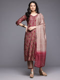 Varanga Women Printed Pink Floral Embroidered Round Neck Kurta Paired with Bottom and Dupatta