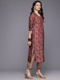 Varanga Women Printed Pink Floral Embroidered Round Neck Kurta Paired with Bottom and Dupatta