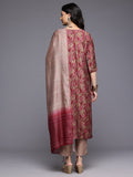 Varanga Women Printed Pink Floral Embroidered Round Neck Kurta Paired with Bottom and Dupatta