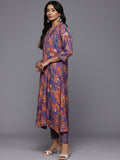 Varanga Women Lavender Floral Printed Embroidered Kurta Paired with Bottom and Dupatta