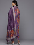 Varanga Women Lavender Floral Printed Embroidered Kurta Paired with Bottom and Dupatta