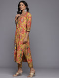 Varanga Women Mustard Floral Printed Embroidered Kurta Paired with Printed Bottom and Dupatta.